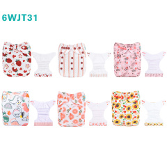 6-Pack AWJ Cloth Diapers with 6 Bamboo Inserts (4 Layers) - One Size Adjustable & Reusable Pocket Diapers for Summer