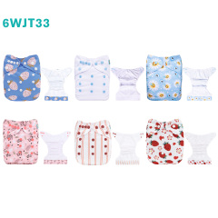 6-Pack AWJ Cloth Diapers with 6 Bamboo Inserts (4 Layers) - One Size Adjustable & Reusable Pocket Diapers for Summer