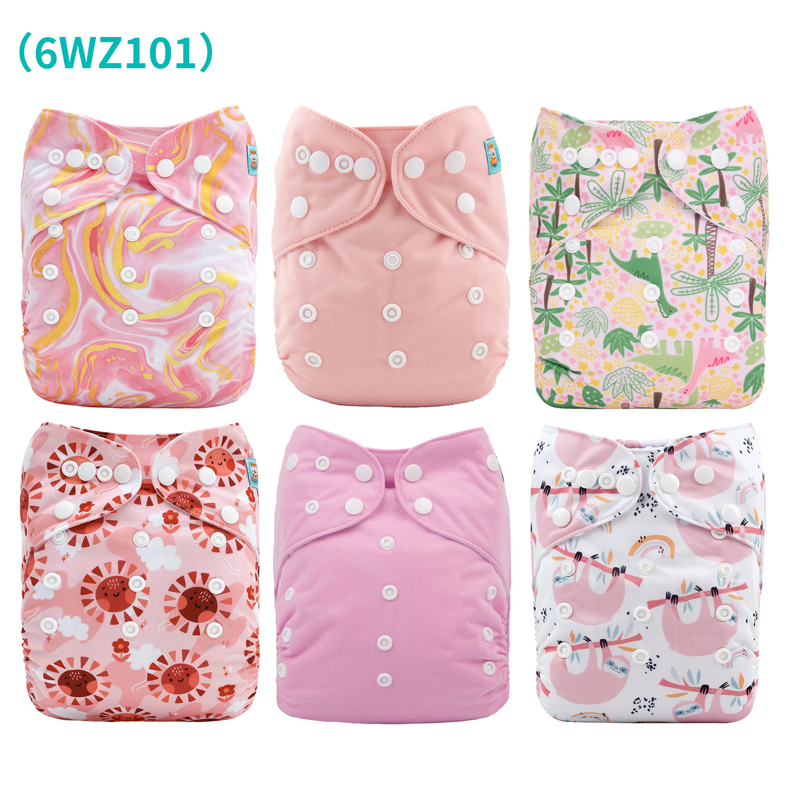 6-Pack Baby Cloth Diapers with 6 Microfiber Inserts - One Size Adjustable & Reusable Pocket Diapers for Infants & Toddlers