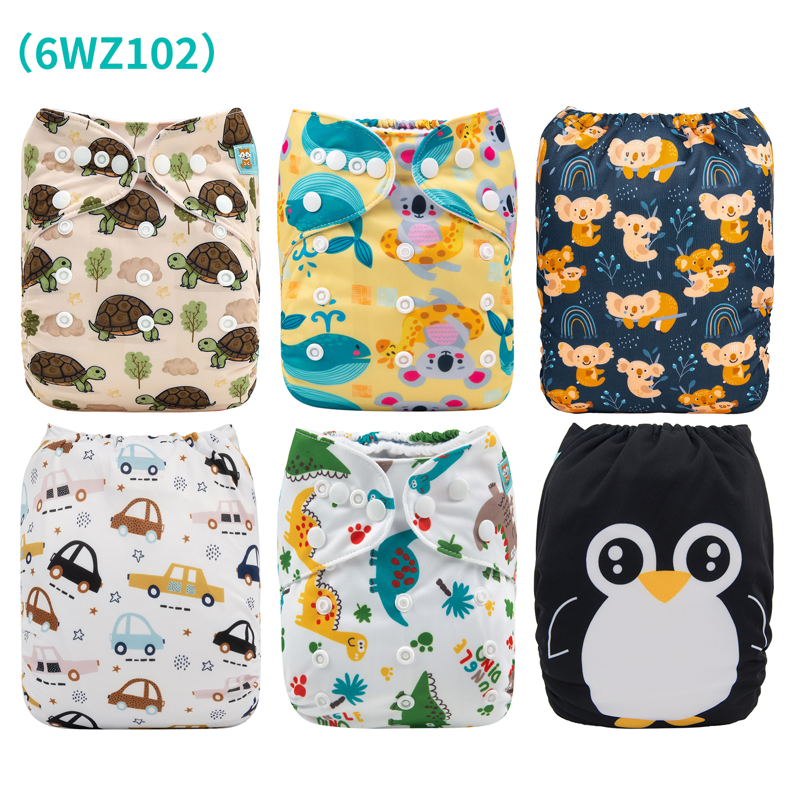 6-Pack Baby Cloth Diapers with 6 Microfiber Inserts - One Size Adjustable & Reusable Pocket Diapers for Infants & Toddlers