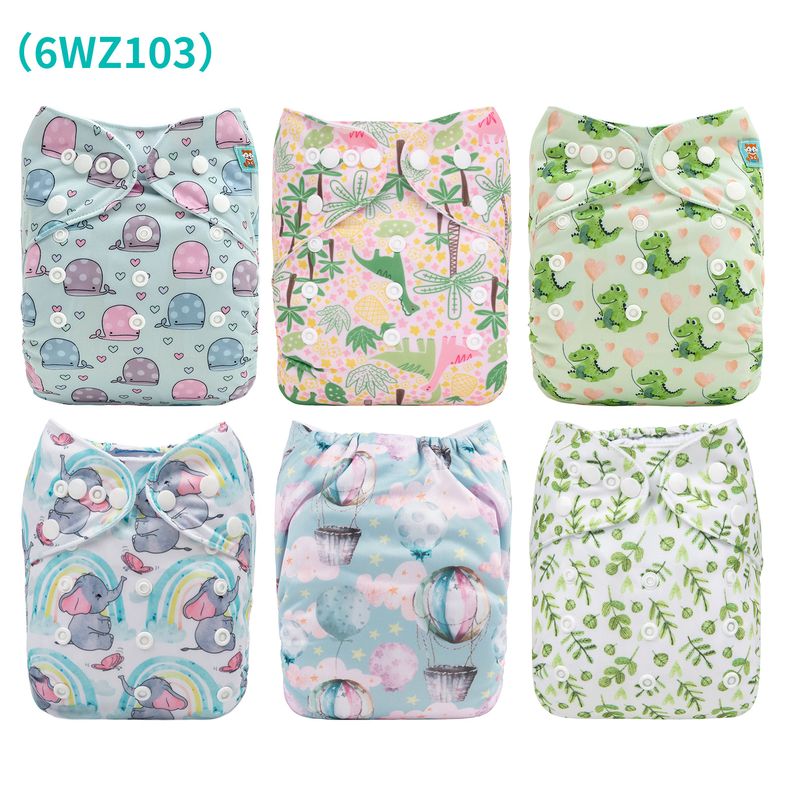 6-Pack Baby Cloth Diapers with 6 Microfiber Inserts - One Size Adjustable & Reusable Pocket Diapers for Infants & Toddlers