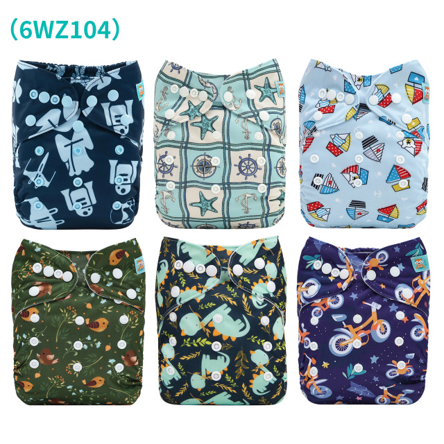 6-Pack Baby Cloth Diapers with 6 Microfiber Inserts - One Size Adjustable & Reusable Pocket Diapers for Infants & Toddlers