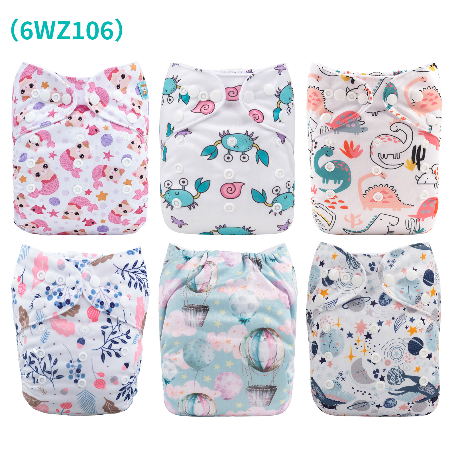 6-Pack Baby Cloth Diapers with 6 Microfiber Inserts - One Size Adjustable & Reusable Pocket Diapers for Infants & Toddlers
