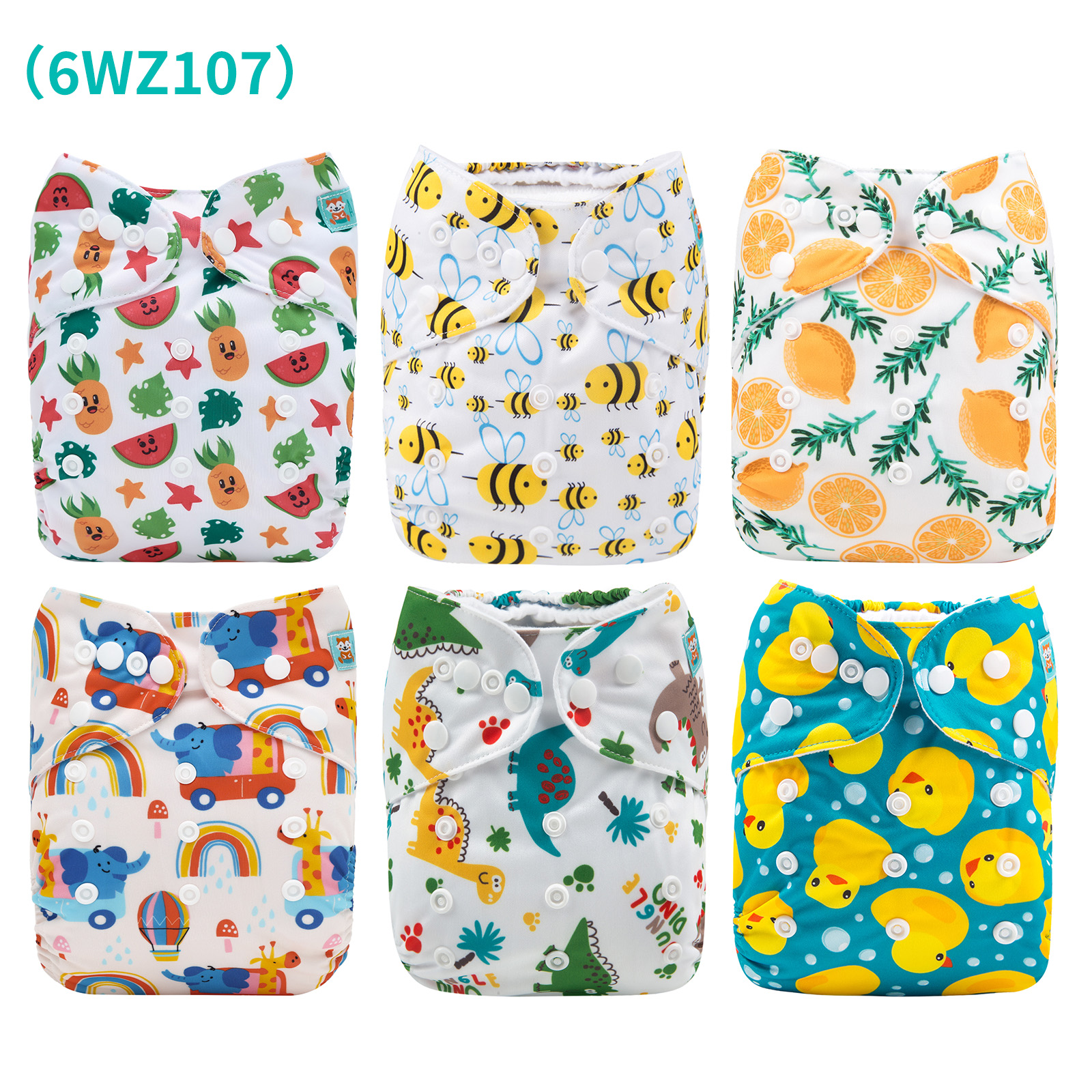 6-Pack Baby Cloth Diapers with 6 Microfiber Inserts - One Size Adjustable & Reusable Pocket Diapers for Infants & Toddlers