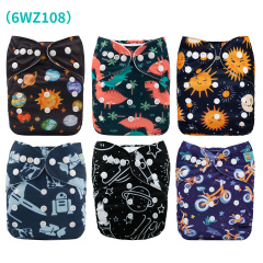 6-Pack Baby Cloth Diapers with 6 Microfiber Inserts - One Size Adjustable & Reusable Pocket Diapers for Infants & Toddlers