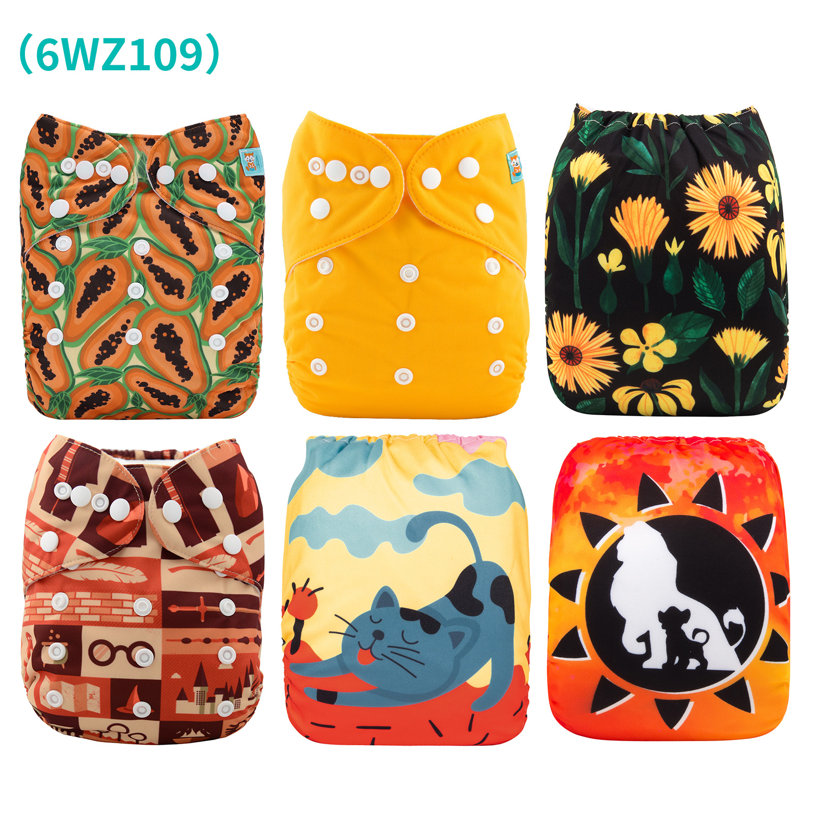 6-Pack Baby Cloth Diapers with 6 Microfiber Inserts - One Size Adjustable & Reusable Pocket Diapers for Infants & Toddlers