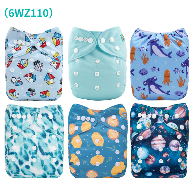6-Pack Baby Cloth Diapers with 6 Microfiber Inserts - One Size Adjustable & Reusable Pocket Diapers for Infants & Toddlers