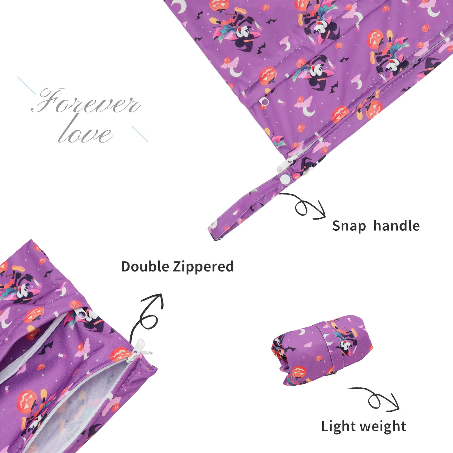 Diaper Wet/Dry Bag for Cloth Diapers, Swimsuits, Travel & Gym (Mickey, L-ED30A)