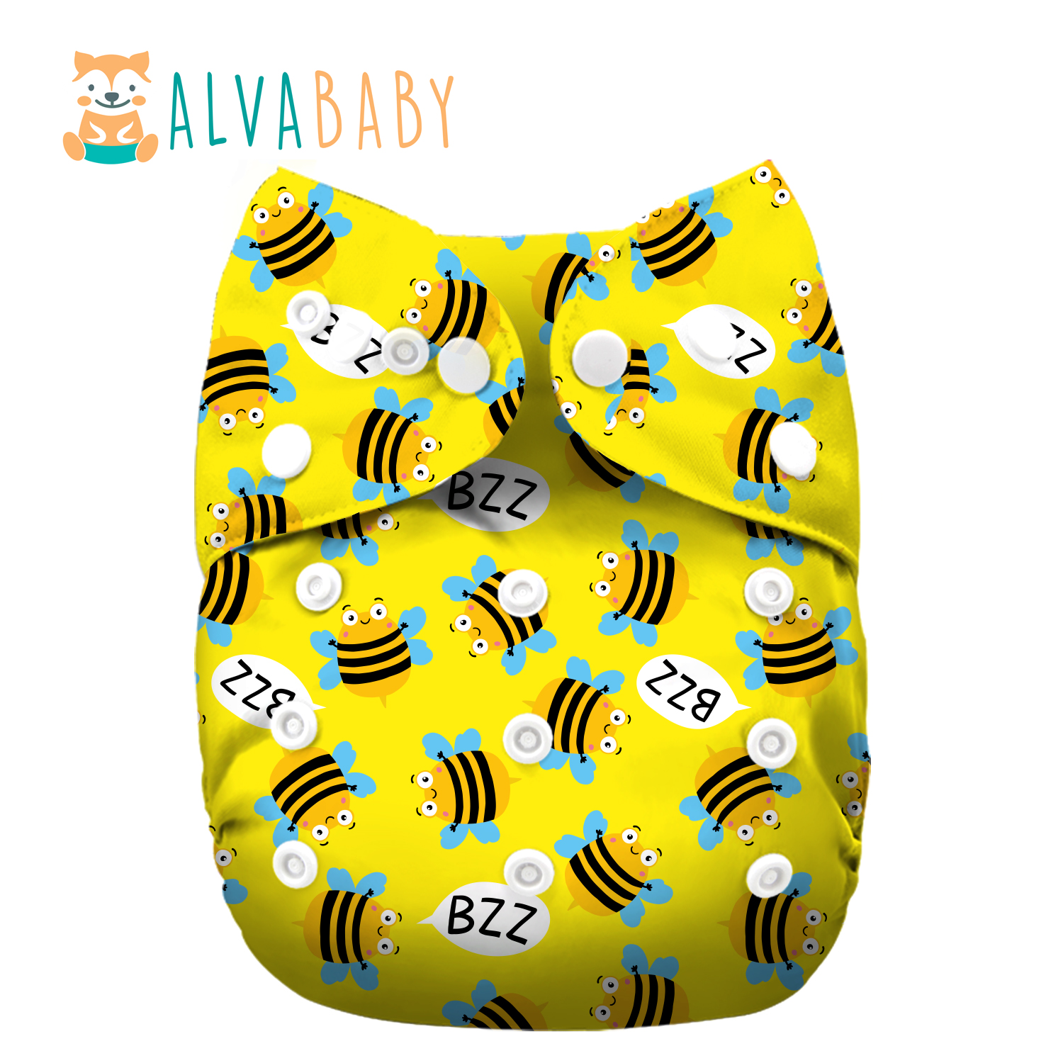 (Various Patterns) AWJ Cloth Diaper with Tummy Panel come with 4-layers-bamboo insert - One Size Adjustable & Reusable Pocket Diapers for Summer
