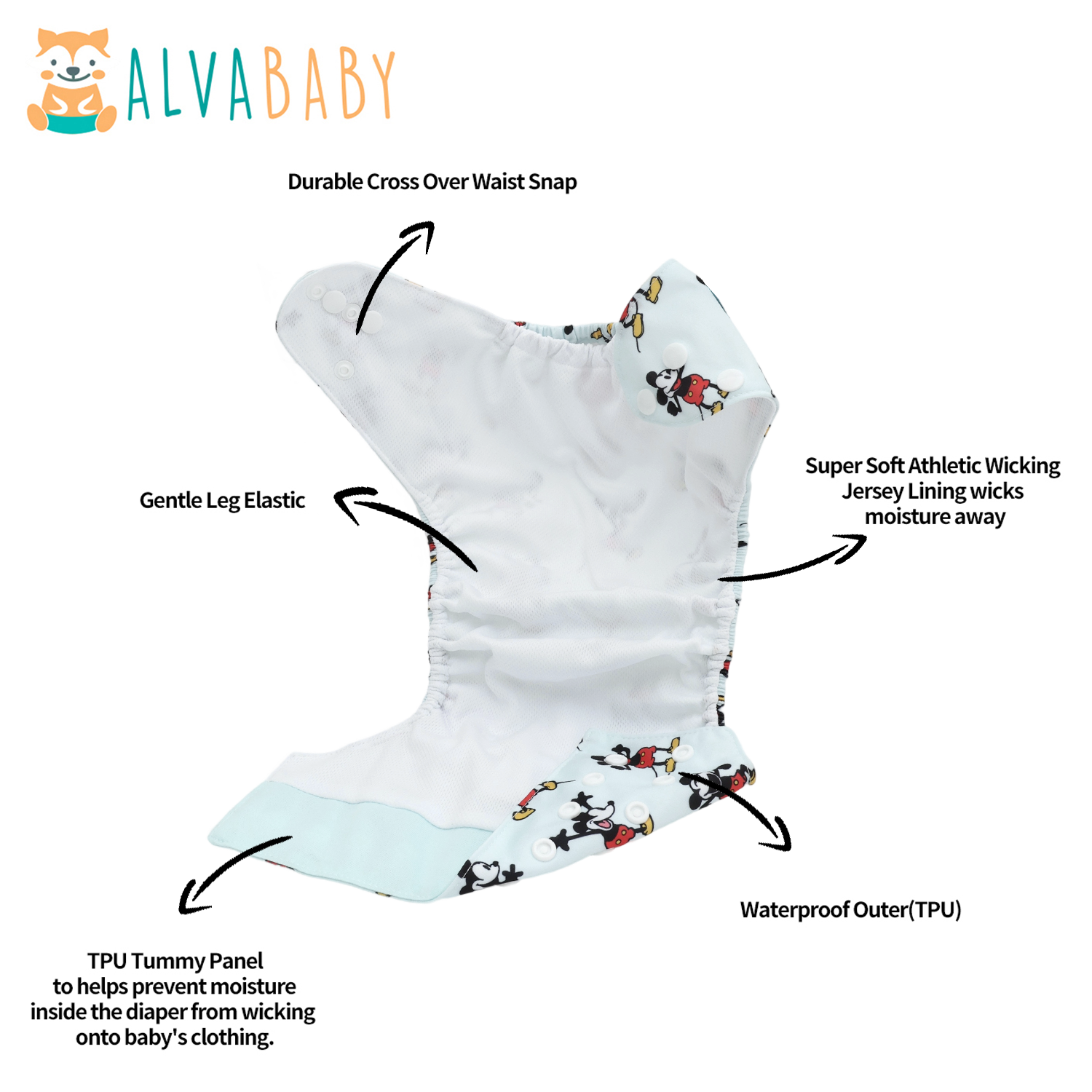 ALVABABY AWJ Lining Cloth Diaper with Tummy Panel for Babies -(WJT-ED28A)