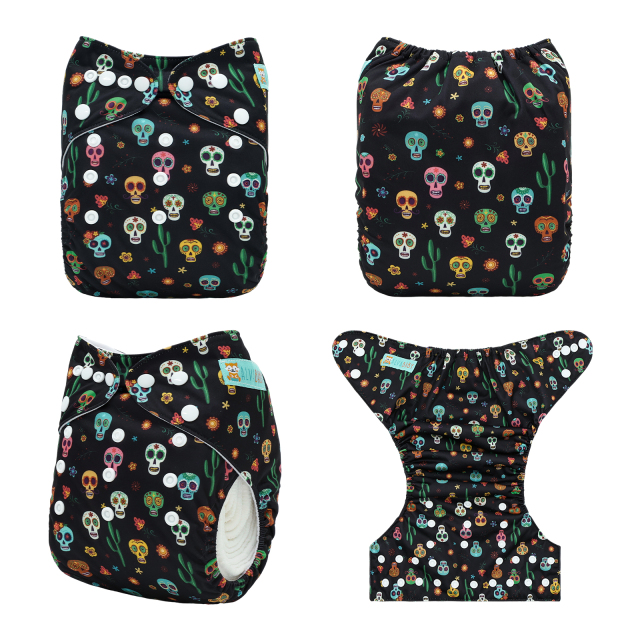 Halloween Cloth Diaper One Size Adjustable Reusable Diapers for Babies -Skull (QD97A)