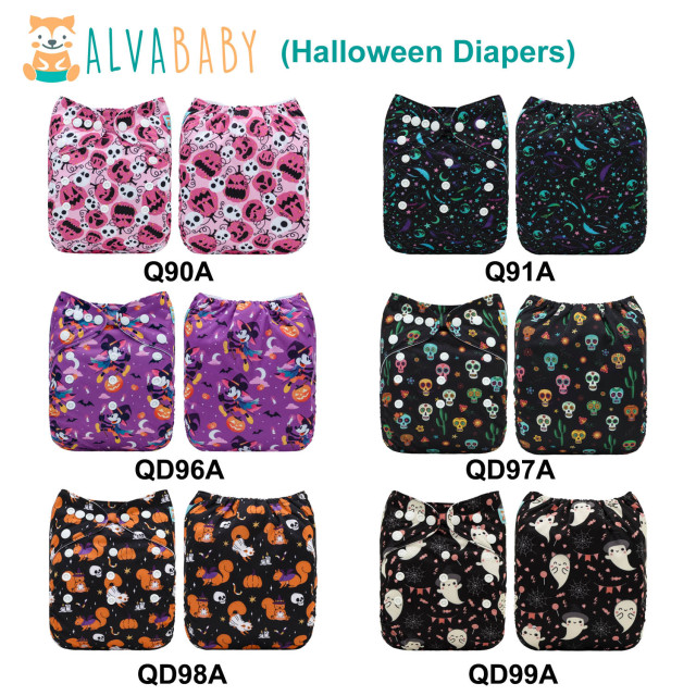 ALVABABY 2025 Halloween One Size Printed Cloth Diaper