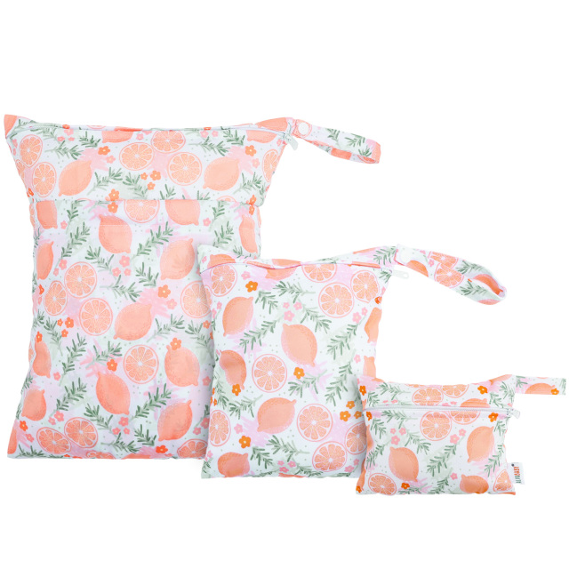 ALVABABY 3 PCS Diaper Wet/Dry Bag Waterproof Reusable with Two Zippered Pockets for Cloth Diapers, Swimsuits, Travel, and Gym (3LDR-EW28A)