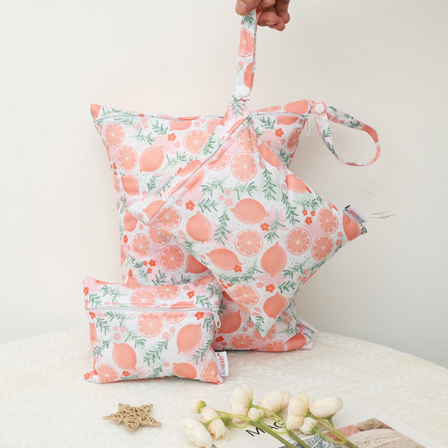 ALVABABY 3 PCS Diaper Wet/Dry Bag Waterproof Reusable with Two Zippered Pockets for Cloth Diapers, Swimsuits, Travel, and Gym (3LDR-EW28A)