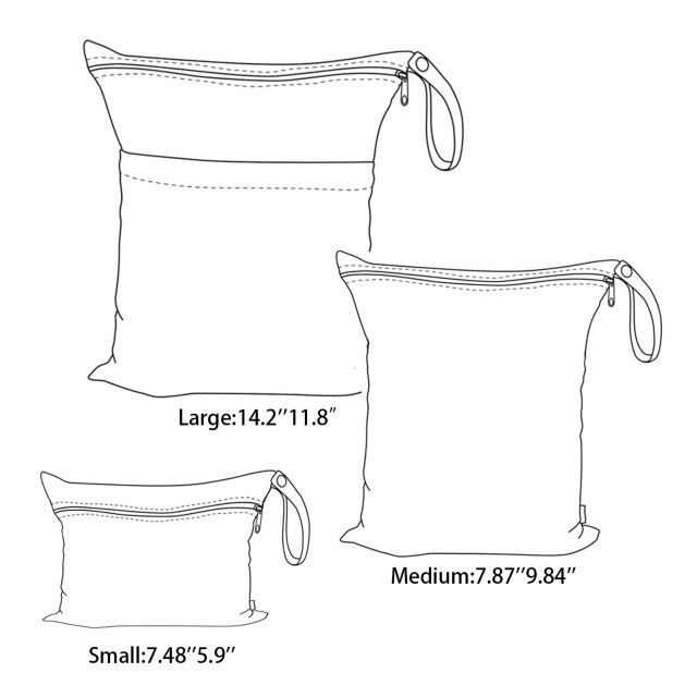 ALVABABY 3 PCS Diaper Wet/Dry Bag Waterproof Reusable with Two Zippered Pockets for Cloth Diapers, Swimsuits, Travel, and Gym (3LDR-EW28A)
