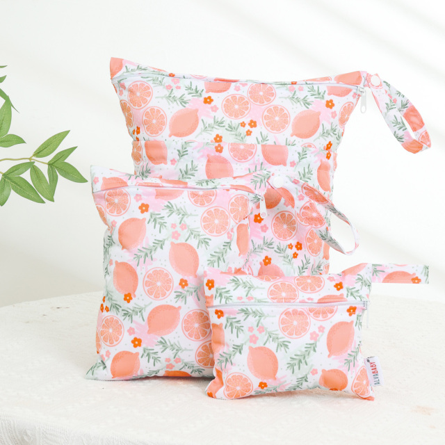 ALVABABY 3 PCS Diaper Wet/Dry Bag Waterproof Reusable with Two Zippered Pockets for Cloth Diapers, Swimsuits, Travel, and Gym (3LDR-EW28A)