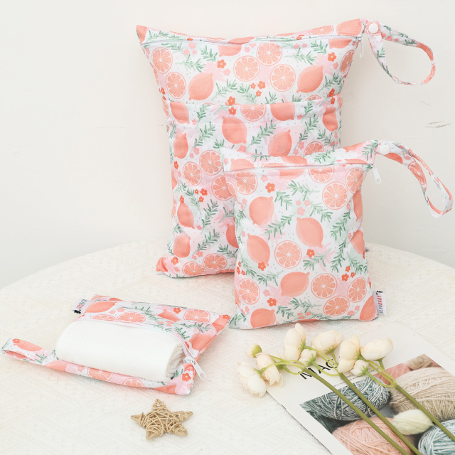 ALVABABY 3 PCS Diaper Wet/Dry Bag Waterproof Reusable with Two Zippered Pockets for Cloth Diapers, Swimsuits, Travel, and Gym (3LDR-EW28A)