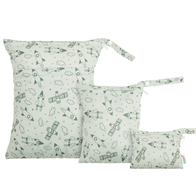 ALVABABY 3 PCS Diaper Wet/Dry Bag Waterproof Reusable with Two Zippered Pockets for Cloth Diapers, Swimsuits, Travel, and Gym (3LDR-EW44A)