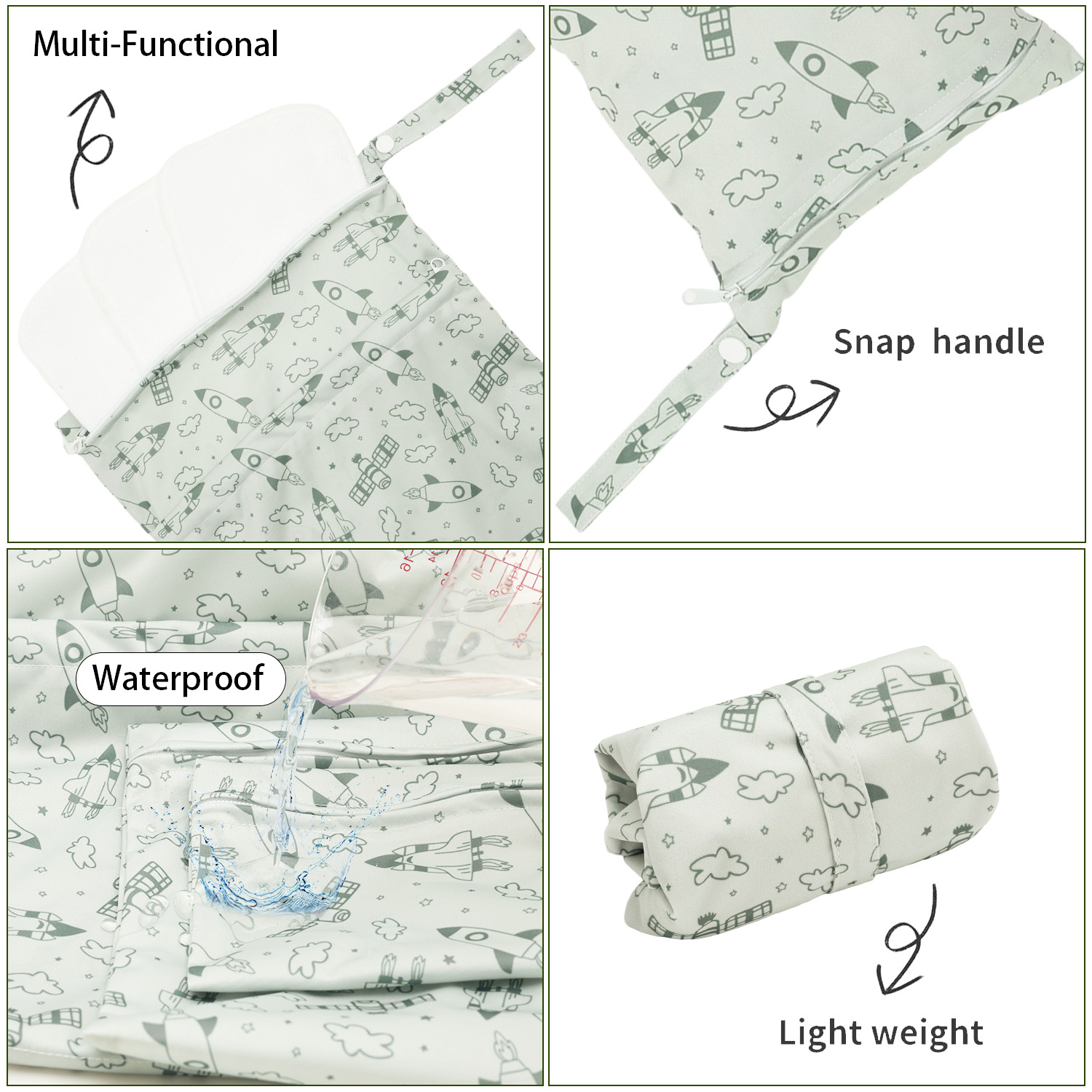 3-Pack Diaper Wet/Dry Bags, Waterproof & Reusable Cloth Bags for Diapers, Swimsuits, Travel, and Gym (3LDR-EW44A)