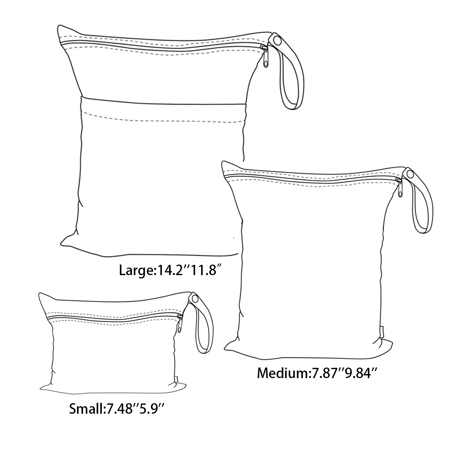 3-Pack Diaper Wet/Dry Bags, Waterproof & Reusable Cloth Bags for Diapers, Swimsuits, Travel, and Gym (3LDR-EW44A)