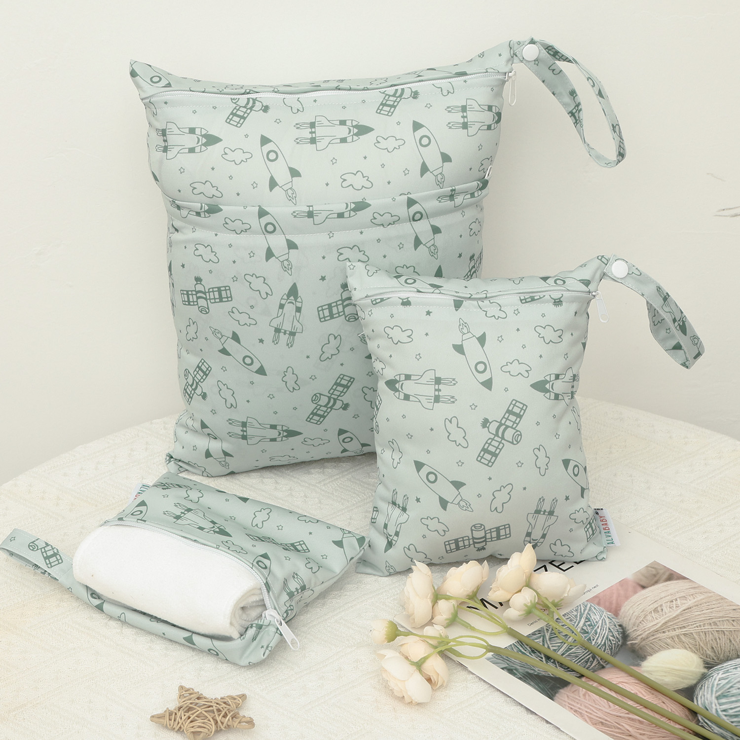 3-Pack Diaper Wet/Dry Bags, Waterproof & Reusable Cloth Bags for Diapers, Swimsuits, Travel, and Gym (3LDR-EW44A)