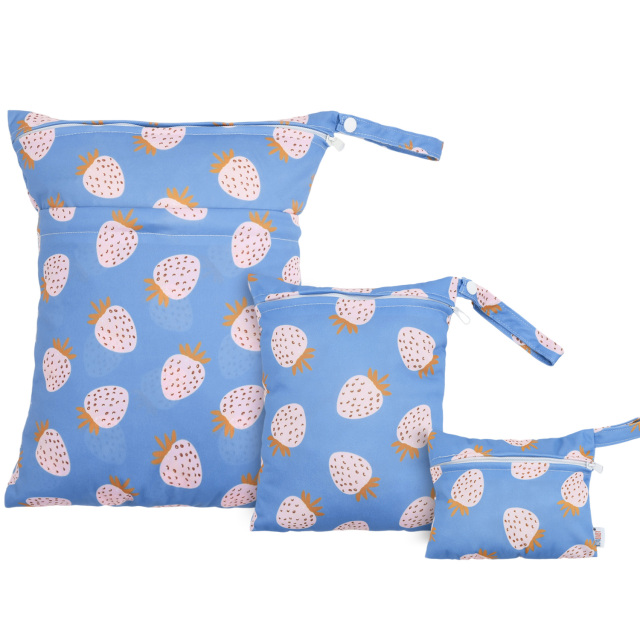 ALVABABY 3 PCS Diaper Wet/Dry Bag Waterproof Reusable with Two Zippered Pockets for Cloth Diapers, Swimsuits, Travel, and Gym (3LDR-EW57A)