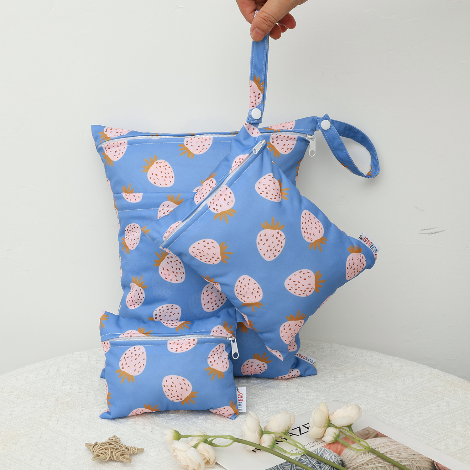 3-Pack Diaper Wet/Dry Bags, Waterproof & Reusable Cloth Bags for Diapers, Swimsuits, Travel, and Gym (3LDR-EW57A)