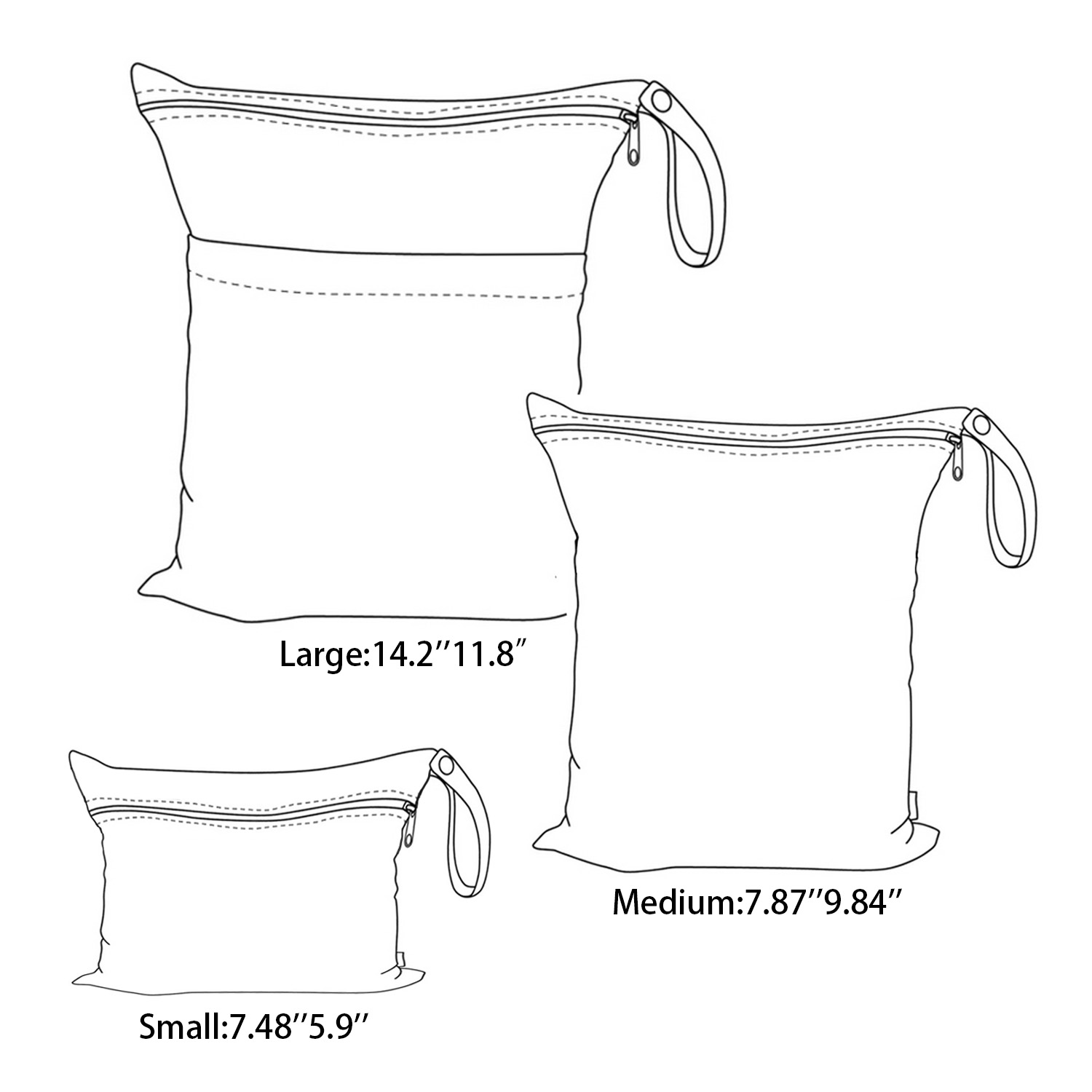 3-Pack Diaper Wet/Dry Bags, Waterproof & Reusable Cloth Bags for Diapers, Swimsuits, Travel, and Gym (3LDR-EW57A)