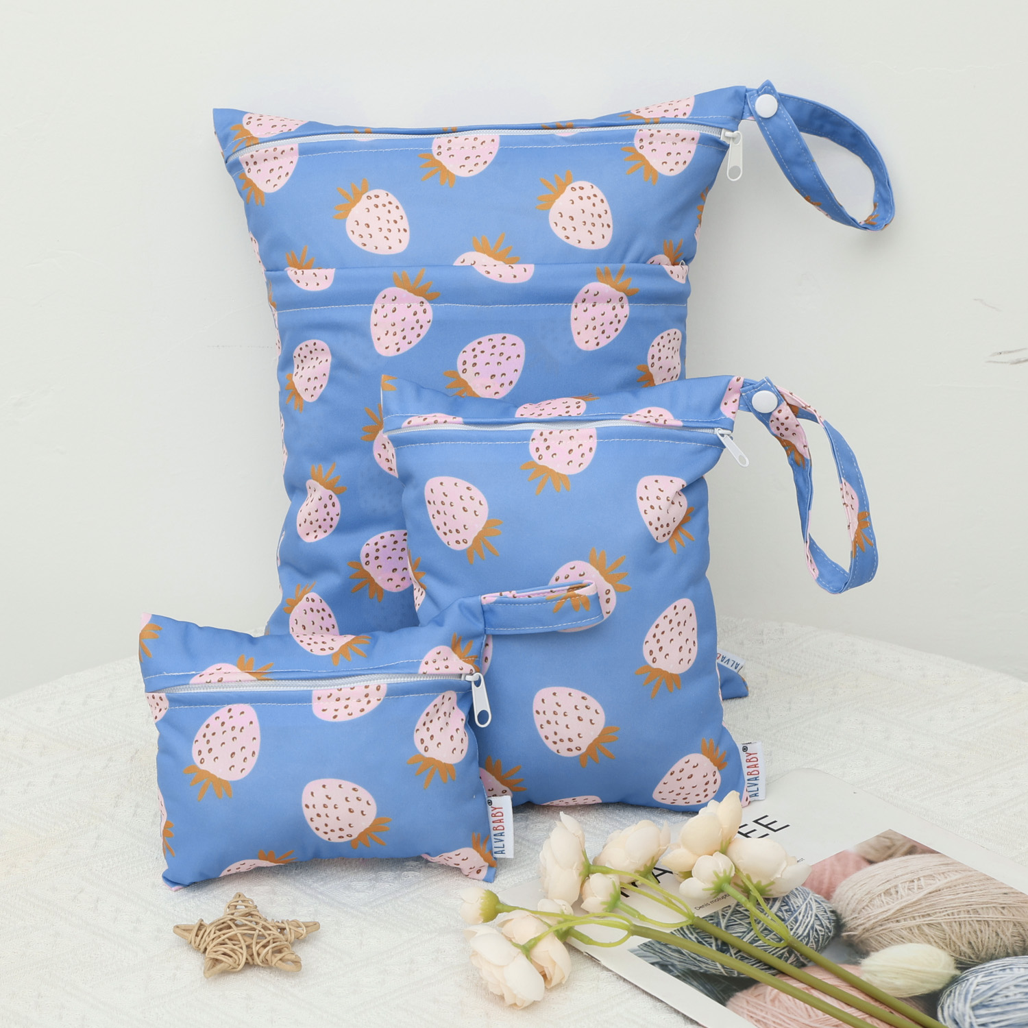 3-Pack Diaper Wet/Dry Bags, Waterproof & Reusable Cloth Bags for Diapers, Swimsuits, Travel, and Gym (3LDR-EW57A)