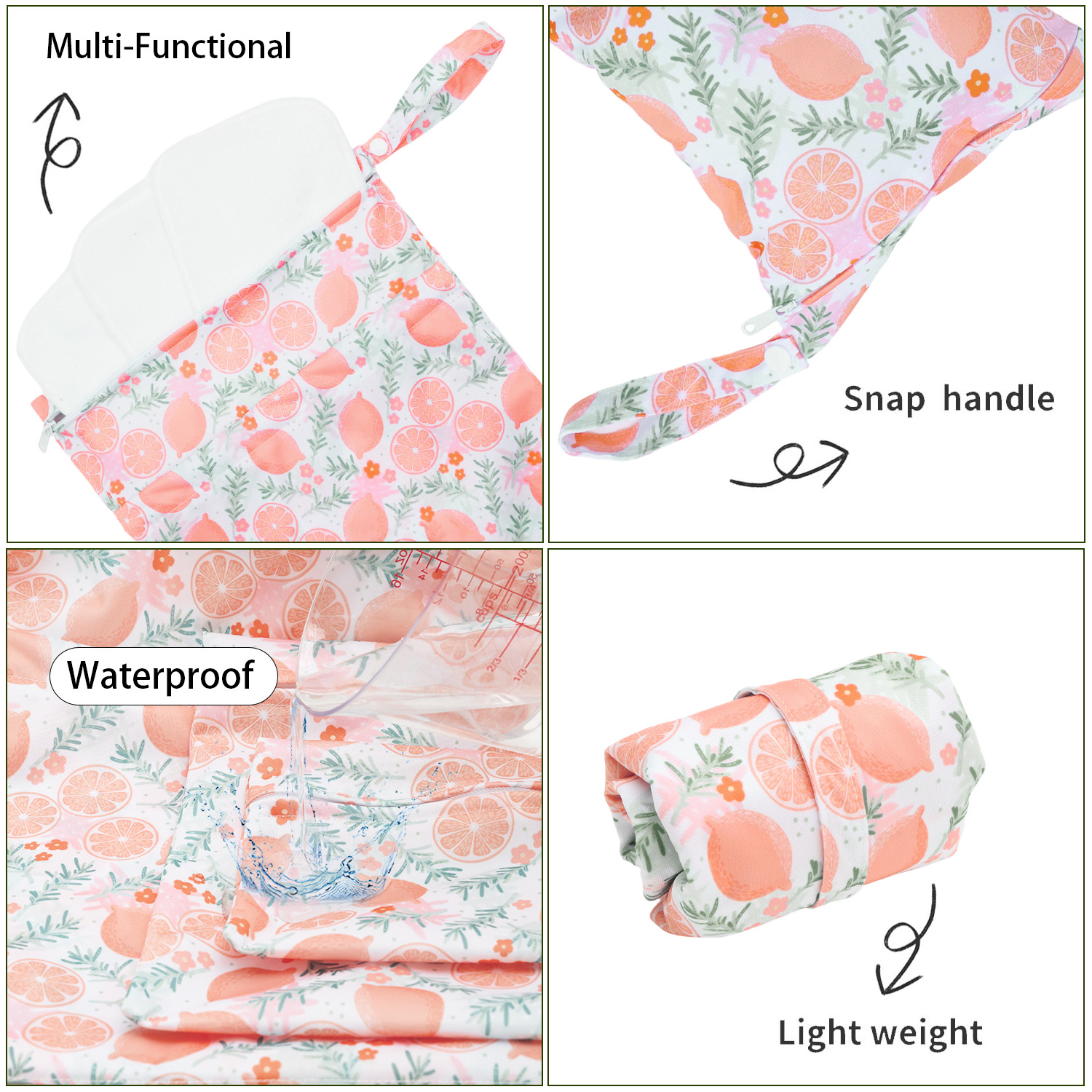 3-Pack Diaper Wet/Dry Bags, Waterproof & Reusable Cloth Bags for Diapers, Swimsuits, Travel, and Gym (3LDR-EW28A)