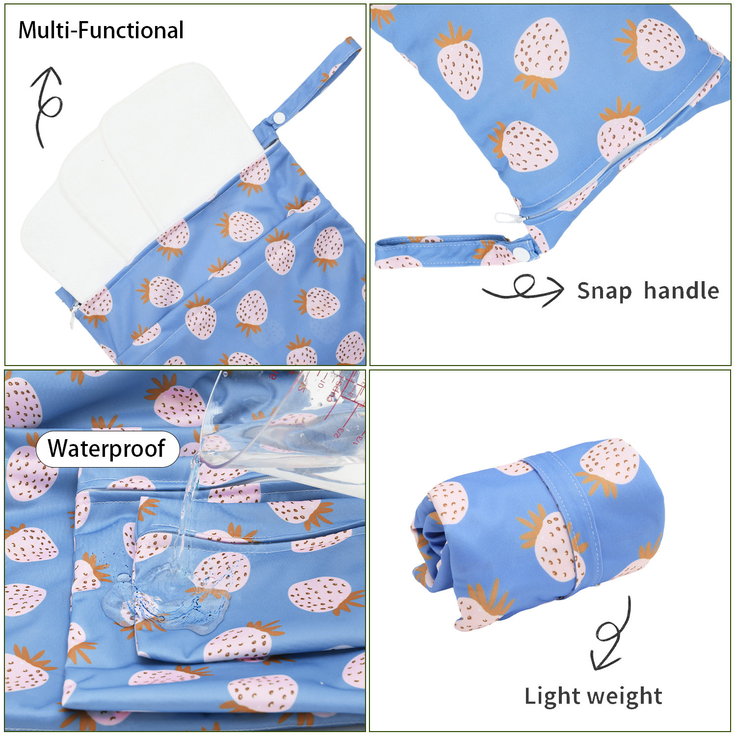 3-Pack Diaper Wet/Dry Bags, Waterproof & Reusable Cloth Bags for Diapers, Swimsuits, Travel, and Gym (3LDR-EW57A)