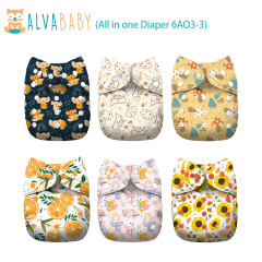 6-Pack All In One Diapers - One Size Adjustable & Reusable AIO Cloth Diaper for Infants & Toddlers
