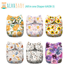 (All Packs)ALVABABY All In One Diaper 6 Packs with Pocket Sewn-in one 4-layer Bamboo blend insert