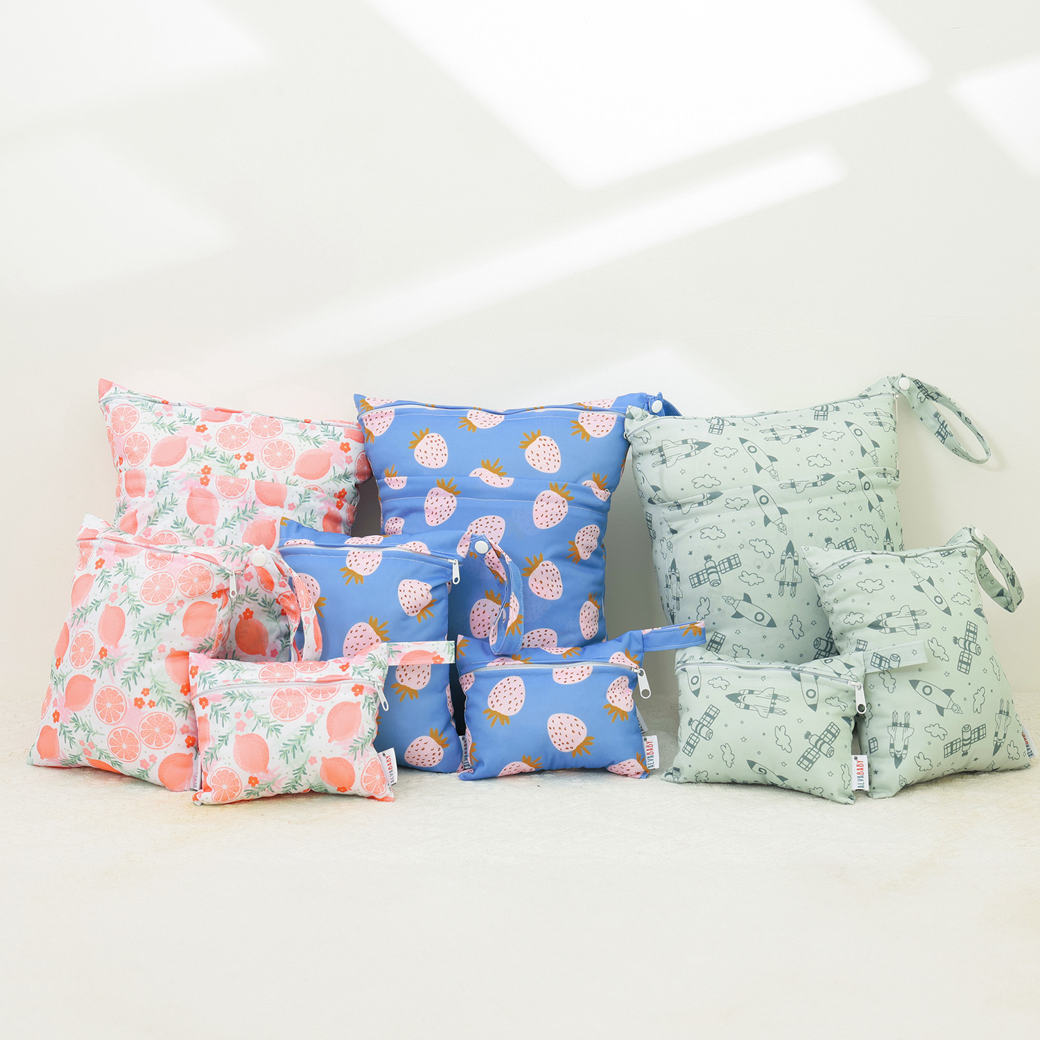 3-Pack Diaper Wet/Dry Bags, Waterproof & Reusable Cloth Bags for Diapers, Swimsuits, Travel, and Gym (3LDR-EW28A)