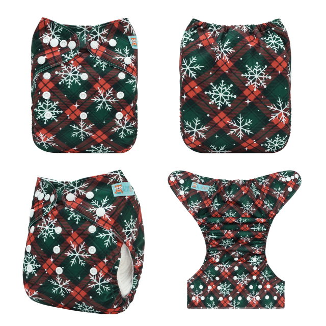 Christmas Cloth Diaper One Size Adjustable Reusable Diapers for Babies-Snow(Q92A)