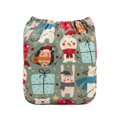 Christmas Cloth Diaper One Size Adjustable Reusable Diapers for Babies-Snowman(QD-AMD141A)