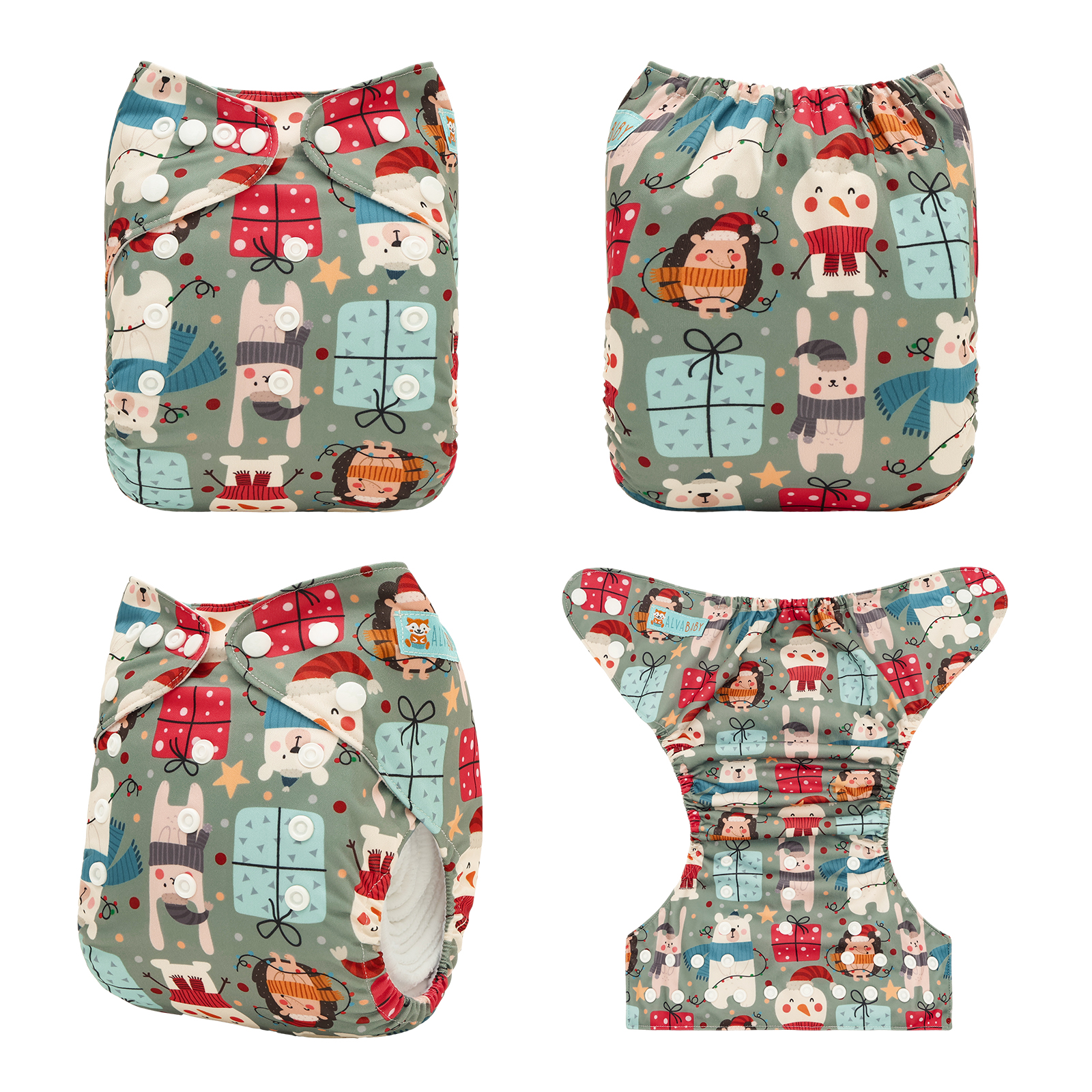 Christmas Cloth Diaper One Size Adjustable Reusable Diapers for Babies-Snowman(QD-AMD141A)