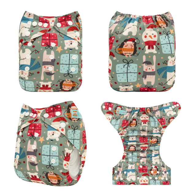 Christmas Cloth Diaper One Size Adjustable Reusable Diapers for Babies-Snowman(QD-AMD141A)