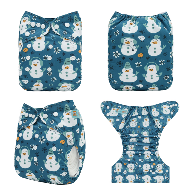 Christmas Cloth Diaper One Size Adjustable Reusable Diapers for Babies-Snowman(QD102A)