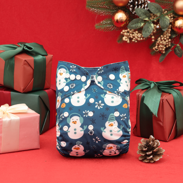 Christmas Cloth Diaper One Size Adjustable Reusable Diapers for Babies-Snowman(QD102A)