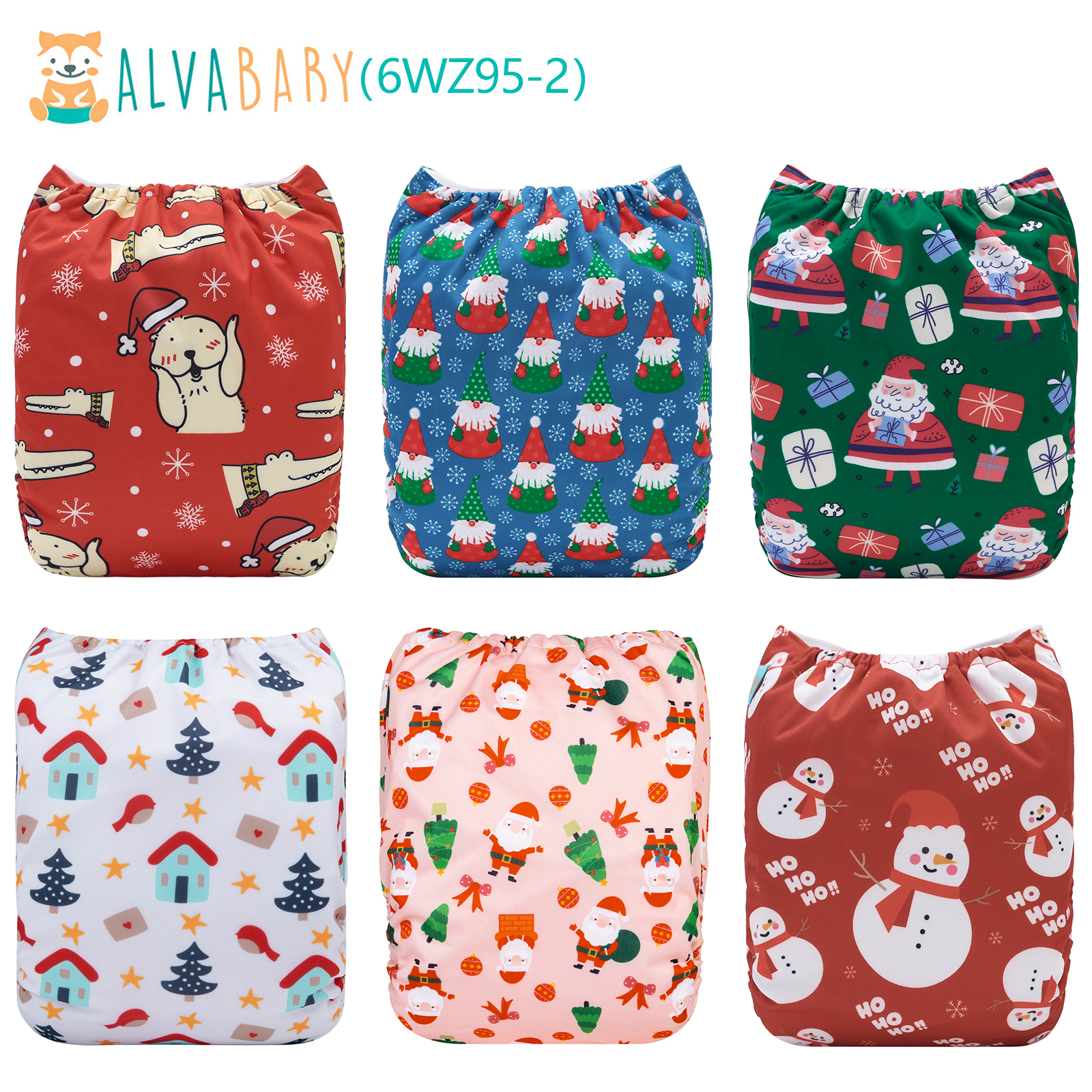 6-Pack Christmas Cloth Diapers with 6 Microfiber Inserts - One Size Reusable and Adjustable Pocket Diapers for Infants & Toddlers