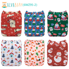 6-Pack Christmas Cloth Diapers with 6 Microfiber Inserts - One Size Reusable and Adjustable Pocket Diapers for Infants & Toddlers