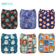 6-Pack Christmas Cloth Diapers with 6 Microfiber Inserts - One Size Reusable and Adjustable Pocket Diapers for Infants & Toddlers