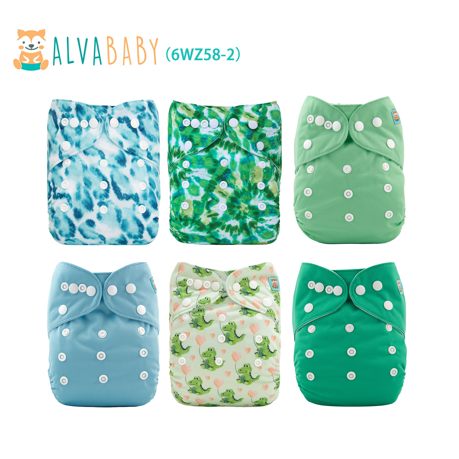 6-Pack Baby Cloth Diapers with 6 Microfiber Inserts - One Size Adjustable & Reusable Pocket Diapers for Infants & Toddlers