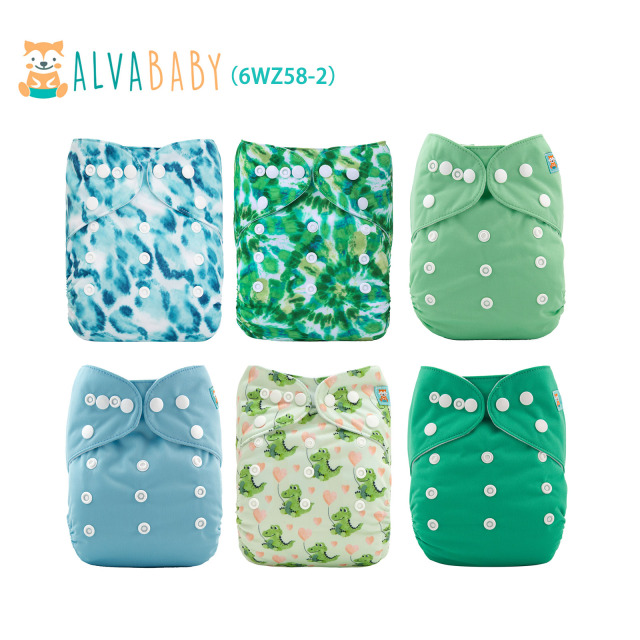 (All Packs)Baby Cloth Diapers 6 Pack with 12pcs 4-Layer Bamboo Inserts One Size Adjustable Washable Reusable for Baby Girls and Boys