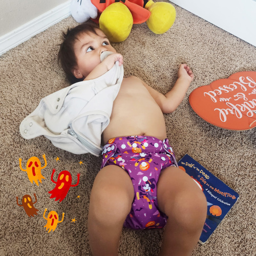 Halloween Cloth Diaper, One Size Adjustable Reusable Diapers for Babies (Witch Mickey Pumpkin, QD96A)