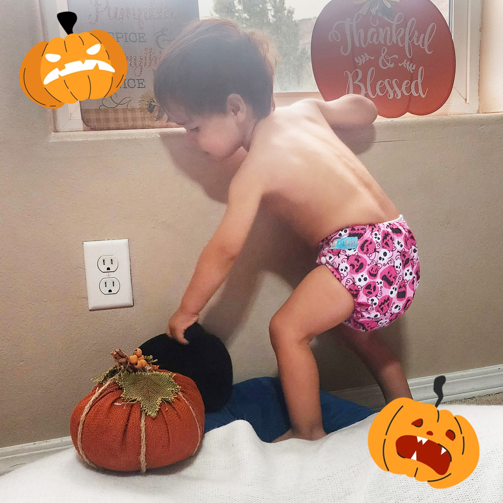 Halloween Cloth Diaper One Size Adjustable Reusable Diapers for Babies-Pumpkin(Q90A)
