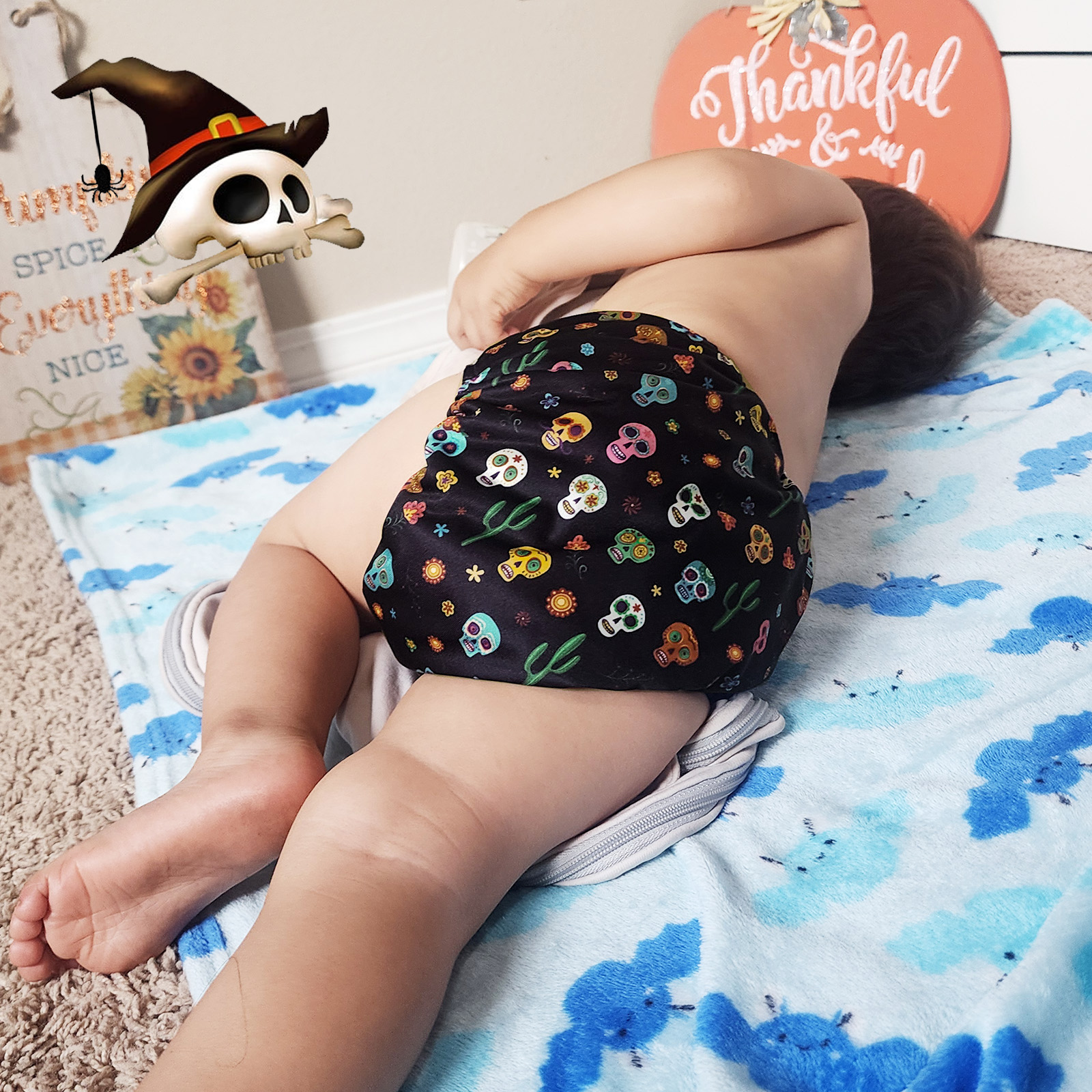 Halloween Cloth Diaper One Size Adjustable Reusable Diapers for Babies (Skull, QD97A)