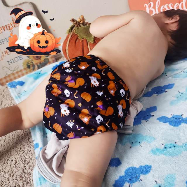 Halloween Cloth Diaper One Size Adjustable Reusable Diapers for Babies -Fox & Pumpkin (QD98A)