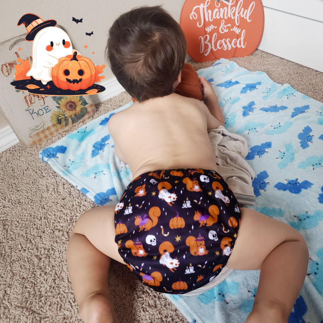 Halloween Cloth Diaper One Size Adjustable Reusable Diapers for Babies -Fox & Pumpkin (QD98A)